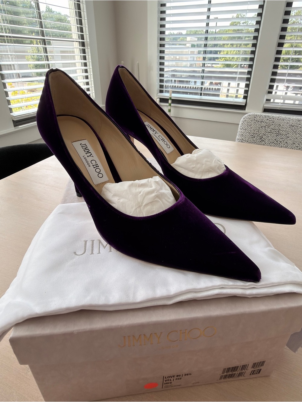 Jimmy Choo Love 85 Plum Velvet Pointed-Toe Pumps - Size 39.5